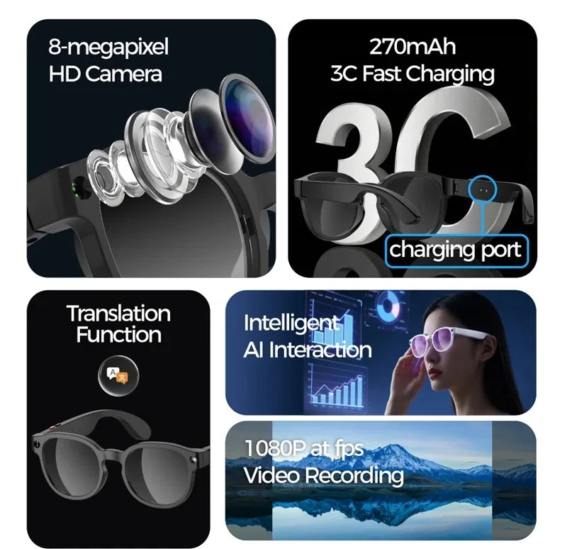 AI Smart Glasses  8MP HD Camera 4K Shooting