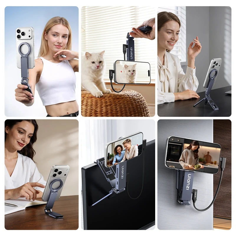 ULANZI MA58 Magnetic Phone Tripod for iPhone with Hard Drive Enclosure Uka Arca-Swiss Mount, 1/4" Mount, Fits SSD 2230/2242