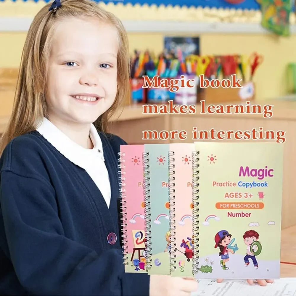 4 Books Pen Magic Writing Book Calligraphy Notebook Montessori Kids Reusable Educational Calligraphic Letter Practice Toy