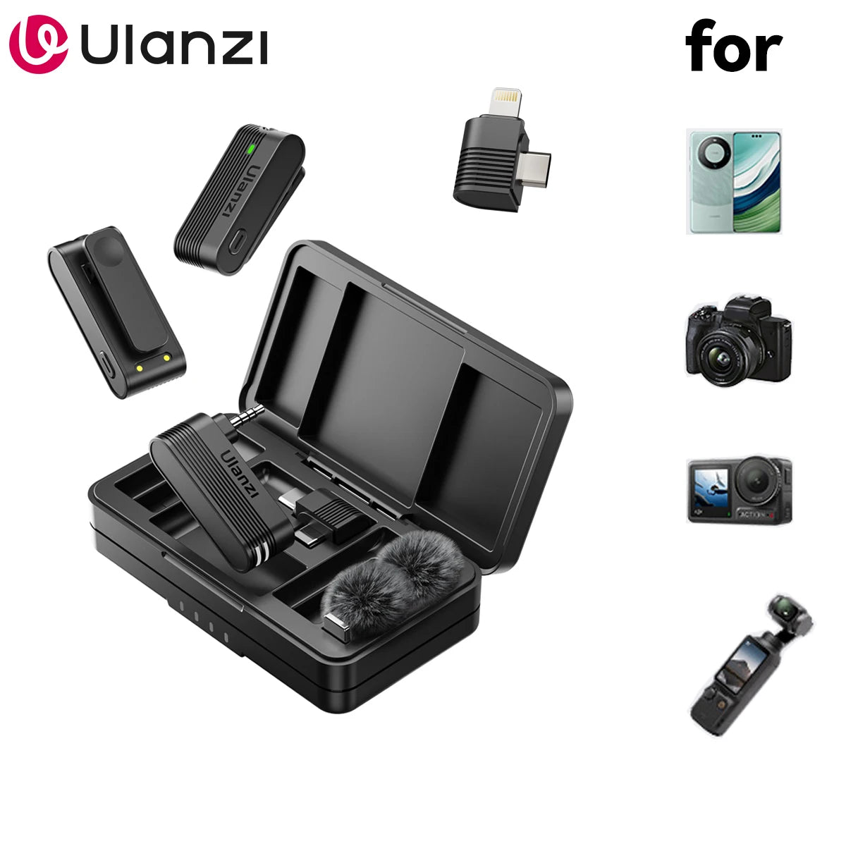 Ulanzi A100 Microphone Smartphone Wireless Lavalier Mic for iPhone 16 15 12 Xiaomi Samsung Dji Action 5 4 3 2 OSMO Pocket 3 SONY