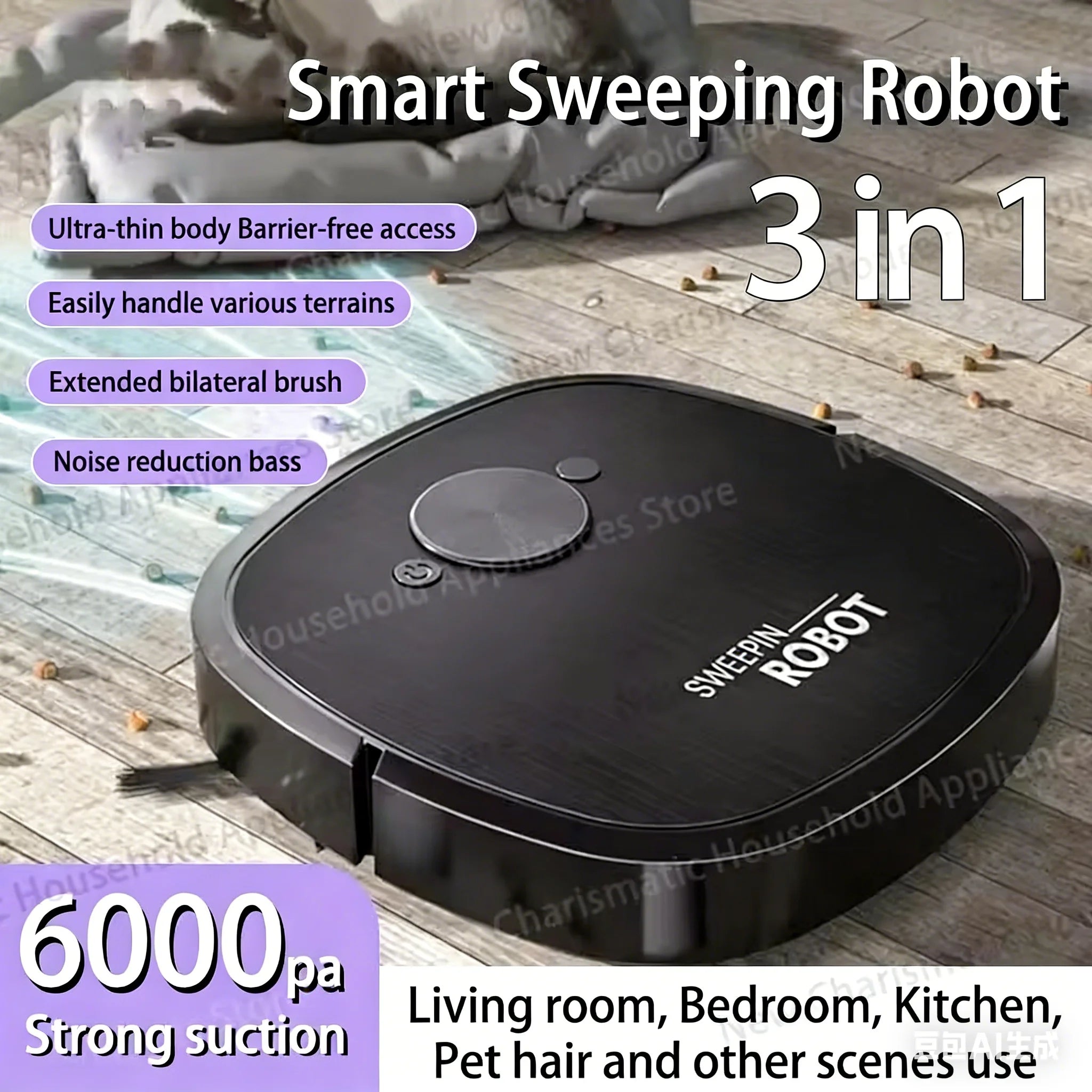 New 3-in-1 Robot Vacuum Cleaner USB Charging Home Fully Automatic Sweep Robot Integrated Sweep suction mopping &Sterilization